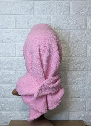 Теплый зимний платочок мех тедди розовый2 фото