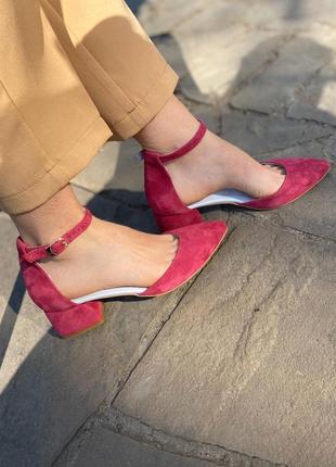 Туфлі човники з натуральної замші на низькому підборі 4 см