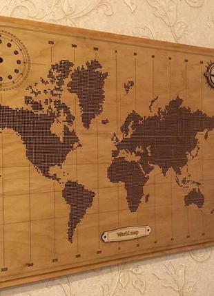 Деревянная карта мира картина с led-подсветкой.2 фото
