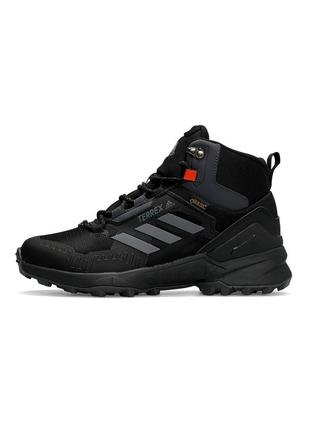 Зимові чоловічі кросівки чорні адідас adidas terrrex swift r gore tex fur black grey reflective