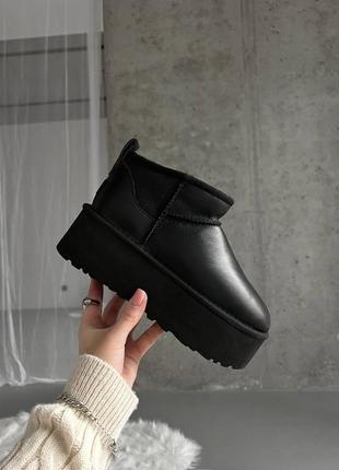 Угги угги угги угги ugg ultra mini black platform leather premium1 фото