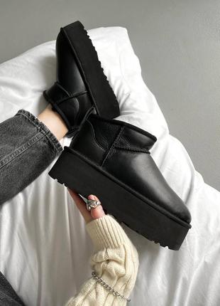 Угги угги угги угги ugg ultra mini black platform leather premium7 фото