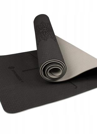 Коврик (мат) для йоги и фитнеса springos tpe 6 мм yg0013 black/grey