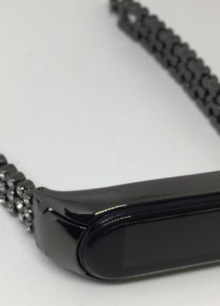 Ремінець mi band 3 4 метал зі стразами прикраса чорний