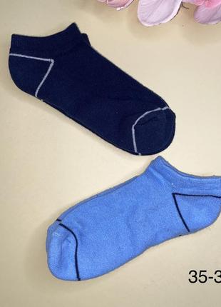 Укороченные махровые носки голубого и темно синего цветов. Молодеж размер: 35/38