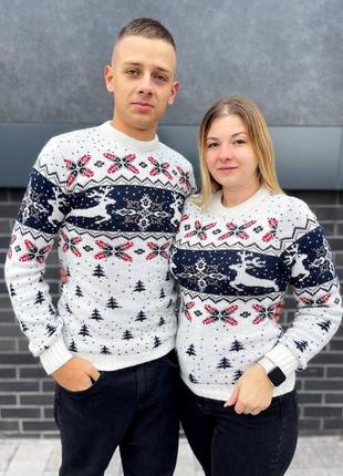 Новогодний рождественский свитер с оленями парные свитера женский мужской к7105