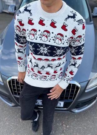 Новогодний рождественский свитер с оленями унисекс парные свитера женский мужской к71045 фото