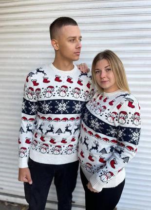 Новогодний рождественский свитер с оленями унисекс парные свитера женский мужской к71044 фото