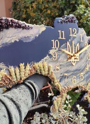 Часы настенные из эпоксидной смолы "карта украины" 40x25 см