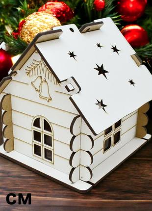 Деревянная коробка белый домик 13 см подарочная упаковка для конфет новогоднего подарка дом из дерева лдвп1 фото
