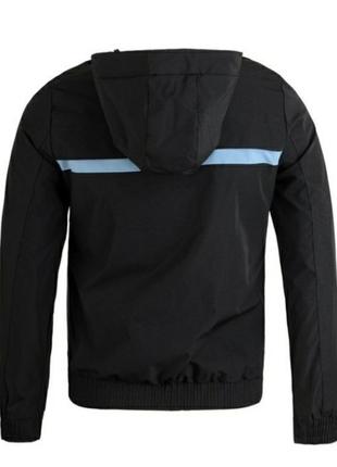 Чорна блакитна чоловіча куртка вітровка бомбер з капюшоном2 фото