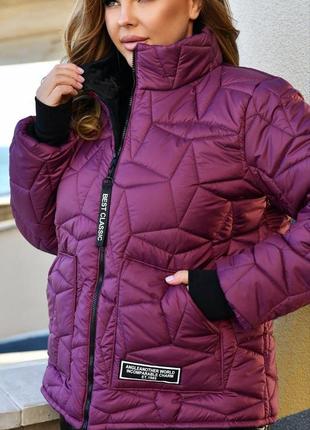 Зимова куртка жіноча коротка тепла без капюшону10 фото