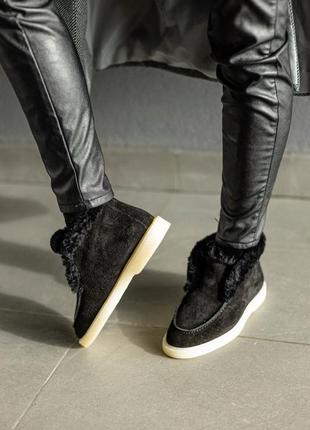 Женские ботинки из натурального меха черные10 фото
