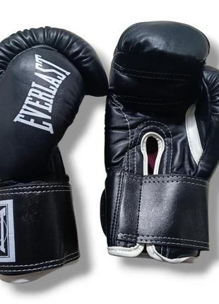 Боксерские перчатки everlast 10 oz кожа черные6 фото