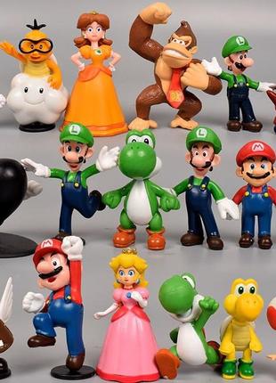 Супер маріо набір фігурок super mario bros luigi yoshi toad donkey луїджі йоші жаба ослик 18 шт герої гри пвх