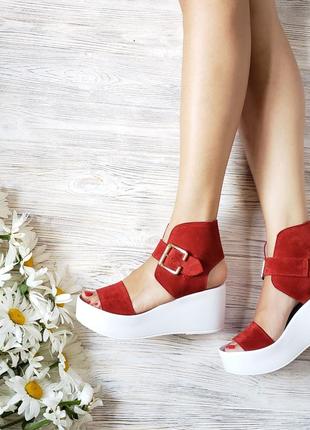 Босоножки красные р36-40 замшевые на платформе сандалии туфли босоніжки сандалі туфлі
