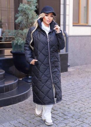 Куртка зимняя длинная женская прямая батал без капюшона1 фото