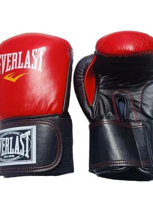 Боксерские перчатки everlast 12 oz кожа красные1 фото