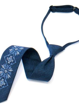 Підліткова краватка з вишивкою синя6 фото