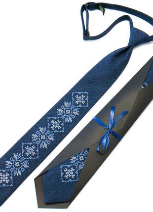 Підліткова краватка з вишивкою синя1 фото