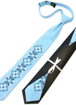 Підліткова краватка з вишивкою блакитна1 фото