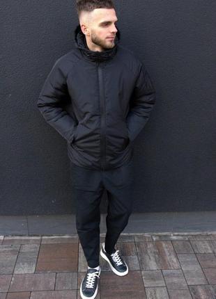 Зимова куртка чоловіча тепла до -20°с zar чорна пуховик чоловічий зимовий з капюшоном6 фото