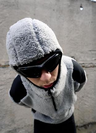 Кофта мужская зимняя ниндзя плюшевая с капюшоном force серая толстовка теплая худи мужское зима5 фото