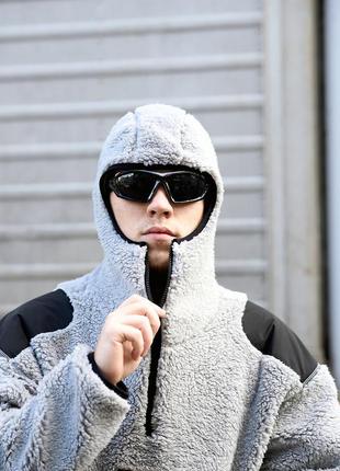Кофта мужская зимняя ниндзя плюшевая с капюшоном force серая толстовка теплая худи мужское зима8 фото