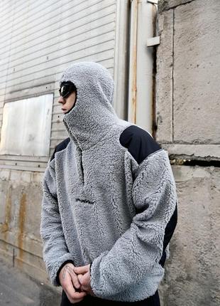 Кофта мужская зимняя ниндзя плюшевая с капюшоном force серая толстовка теплая худи мужское зима3 фото