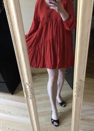 Красное легкое свободное платье 50-54 р
