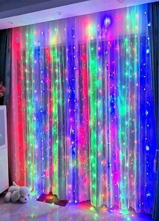 Праздничная гирлянда занавес “штора” на окно 160led 2х2м мультицветный цвет диодов мультицвет3 фото