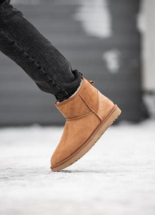 Замшеві чоловічі уггі міні , ugg classic mini . рижі, овчина. преміум