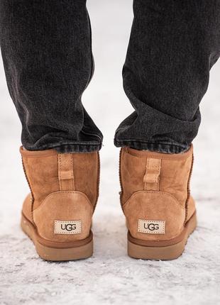 Замшеві чоловічі уггі міні , ugg classic mini . рижі, овчина. преміум