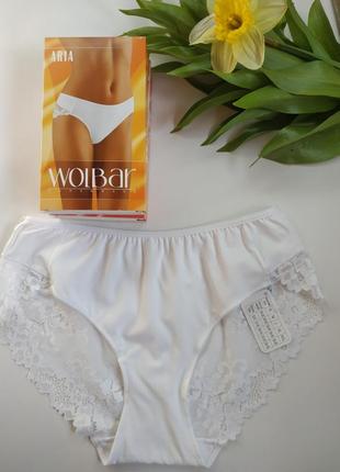 Трусики со средней посадкой wolbar aria белые с кружевом волбар