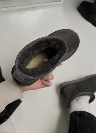 Замшевые женские угги ультра мини, овчина. ugg ultra mini, grey, premium7 фото