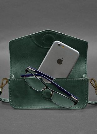 Шкіряна сумка-футляр для окулярів мінісумка зелена crazy horse4 фото