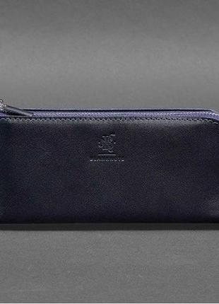 Шкіряне портмоне-купюрній на блискавці синє 14.0