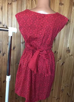 Платье легкое летнее перфорированное красное сарафан короткое3 фото