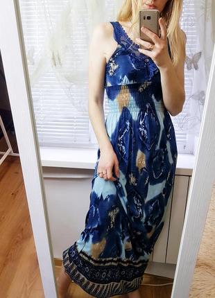 Чудове літнє платтячко максі з ажурною вставкою спереду7 фото