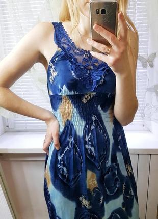 Чудове літнє платтячко максі з ажурною вставкою спереду8 фото
