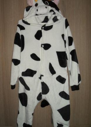 Пижама слип кигуруми флис корова на попе расстегивается рост 104-1103 фото