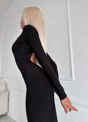 Платье макси с открытой спиной черного цвета6 фото