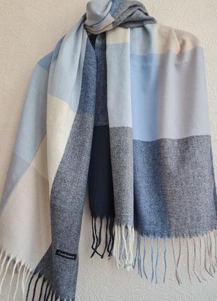 Кашеміровий шарф у велику клітинку cashmere / бежевий, сірий, блакитний