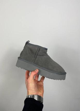 Женские угги ugg classic ultra mini platform boot moss green grey 1135092-msg