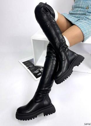 Ботфоры сапоги выше колена зимние зима с мехом на высокой подошве платформе танкетке...