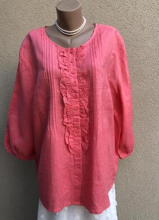 Нова,льон блуза з жабо на грудях,рюші,етно,сільський стиль,anne carson,великий розмір