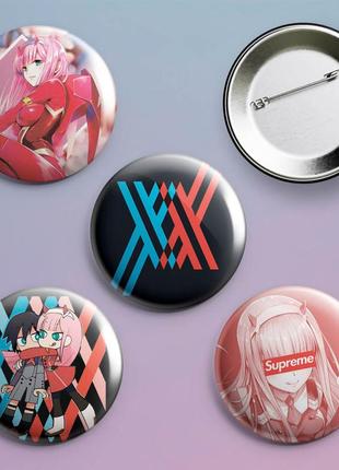 Закатные значки аниме милый во франксе darling in the franxx металлические на булавке 56 мм х 4 штуки