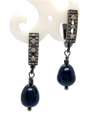 🐚🌊 ошатні елегантні сережки з підвісками натуральні чорні перли2 фото