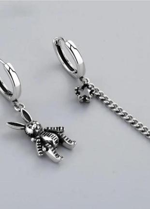 Сережки срібло silver original ланцюжок асиметрія