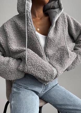 Трендовый качественный оверсайз худи тедди на молнии